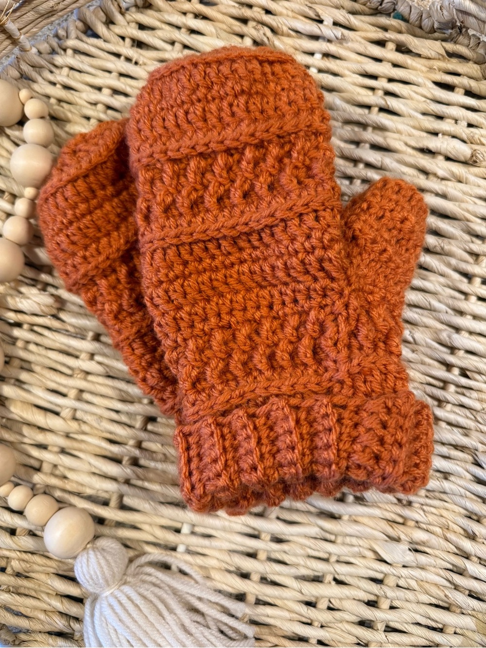 Handmade Women/Men Orange Crochet Mittens